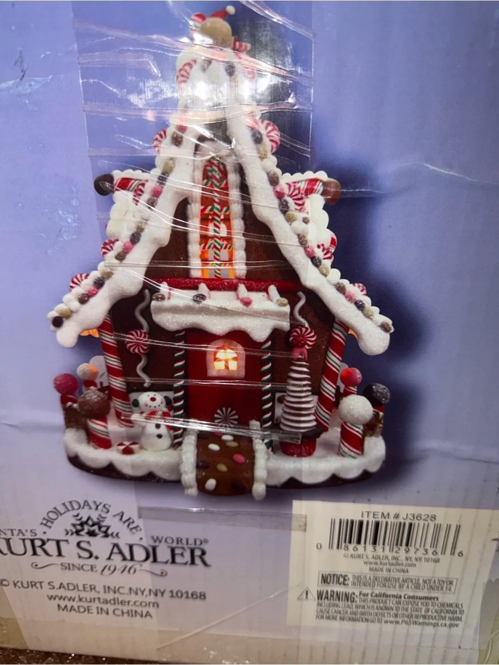 Kurt Adler Lighted Gingerbread Cottage in White, Red, Green